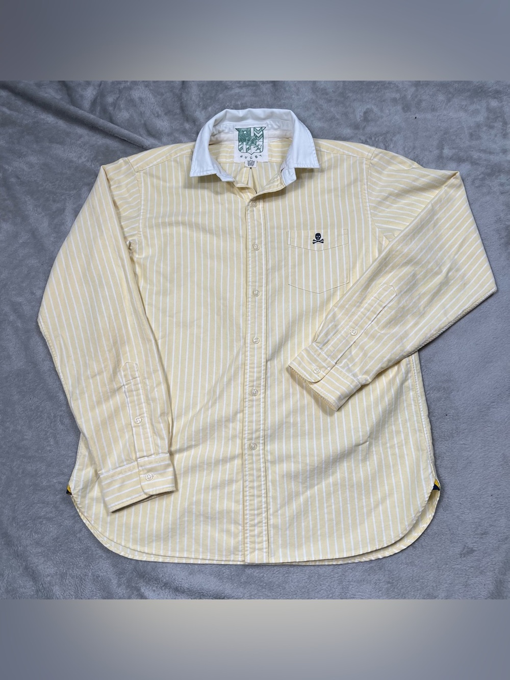 VTG Rugby Ralph Lauren L/S Cleric Shirt Men L Yellow/White Striped Preppy Cotton